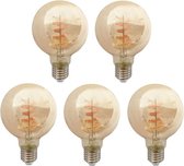 Voordeelpak | 5 stuks | LED Filament Globe lamp amber - spiraal | 125mm | 4 Watt | Dimbaar | 2200K