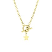 Lucardi - Dames Ketting t-bone ster - Staal - Ketting - Cadeau - 46 cm - Goudkleurig