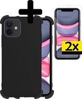 Hoes voor iPhone 11 Hoesje Zwart Shock Proof Case Met 2x Screenprotector Dichte Notch - Hoes voor iPhone 11 Case Hoesje - Hoes voor iPhone 11 Hoes Cover
