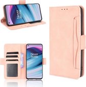 Voor OnePlus Nord CE 5G Skin Feel Kalf Patroon Horizontale Flip Leather Case met Houder & Kaartsleuven & Fotolijst (Roze)