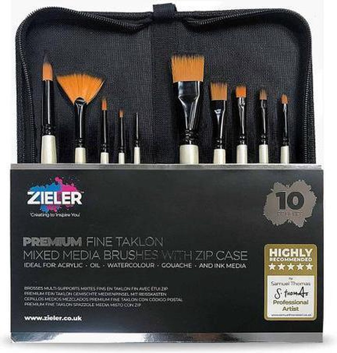 Zieler Penselen Set - Set van 10 Kwasten - Inclusief Etui - Geschikt voor o.a. Aquarel,Acrylverf & Olieverf - Penselenset