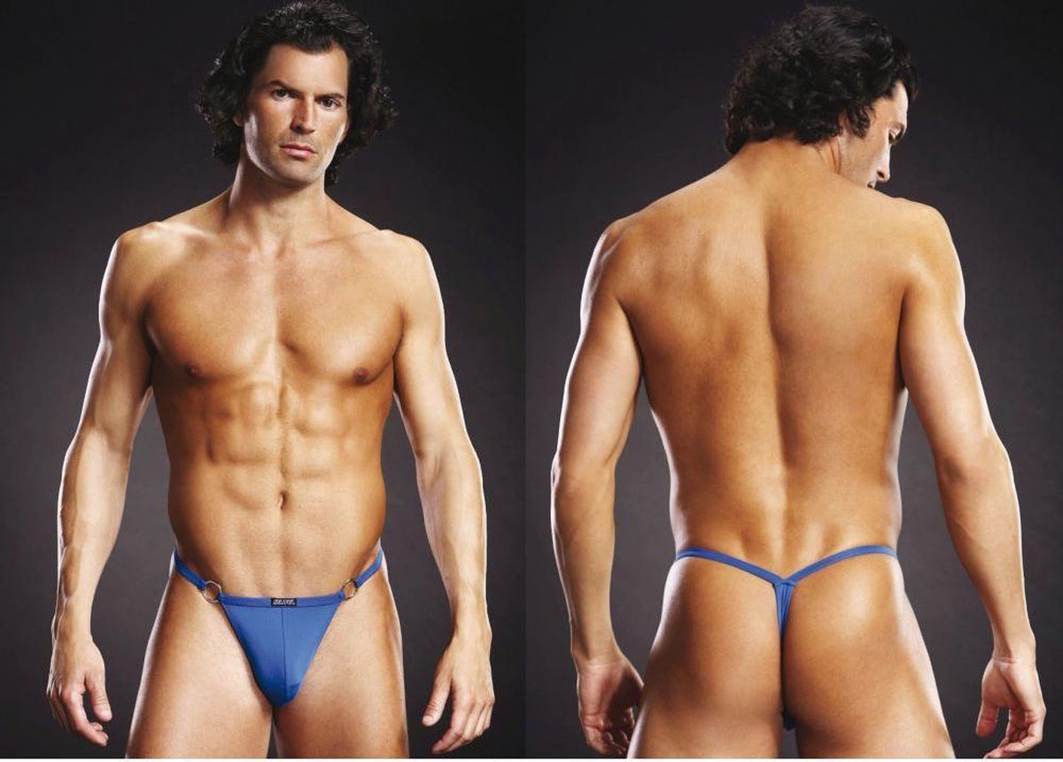 V-string Blauw met Metalen Ringen