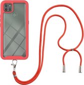 Voor Motorola Moto G9 Power Sterrenhemel Effen Kleur Serie Schokbestendige PC + TPU Beschermhoes met Nekband (Rood)