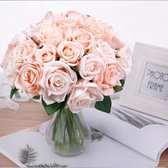 BoeKet -Pauwer kunstmatige decoratieve bloemen nep bloemen zijde rozen plastic 2 stuks 18 hoofden bruids bruiloft boeket voor thuis tuin partij bloem decoratie (zoet roze, 2 stuks)