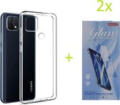 Oppo A15  Hoesje Transparant TPU Silicone Soft Case + 2X Tempered Glass Screenprotector