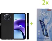 hoesje Geschikt voor: Xiaomi Redmi Note 9T TPU Silicone rubberen + 2 Stuks Tempered screenprotector - zwart