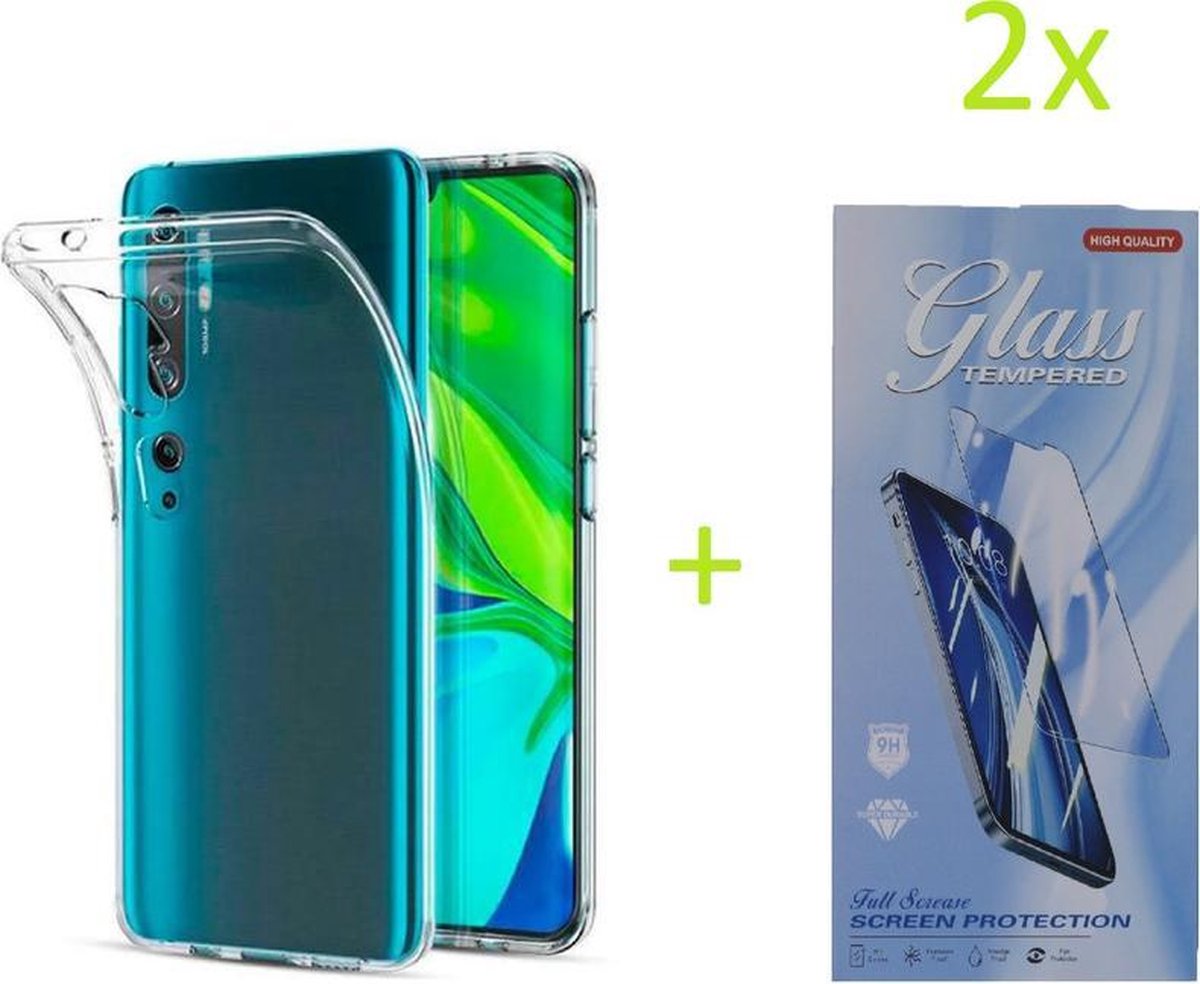 Hoesje Geschikt voor: Xiaomi Mi Note 10 / Note 10 Pro Transparant TPU Silicone Soft Case + 2X Tempered Glass Screenprotector