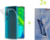 Xiaomi Mi Note 10 / Note 10 Pro Hoesje Transparant TPU Silicone Soft Case + 2X Tempered Glass Screenprotector