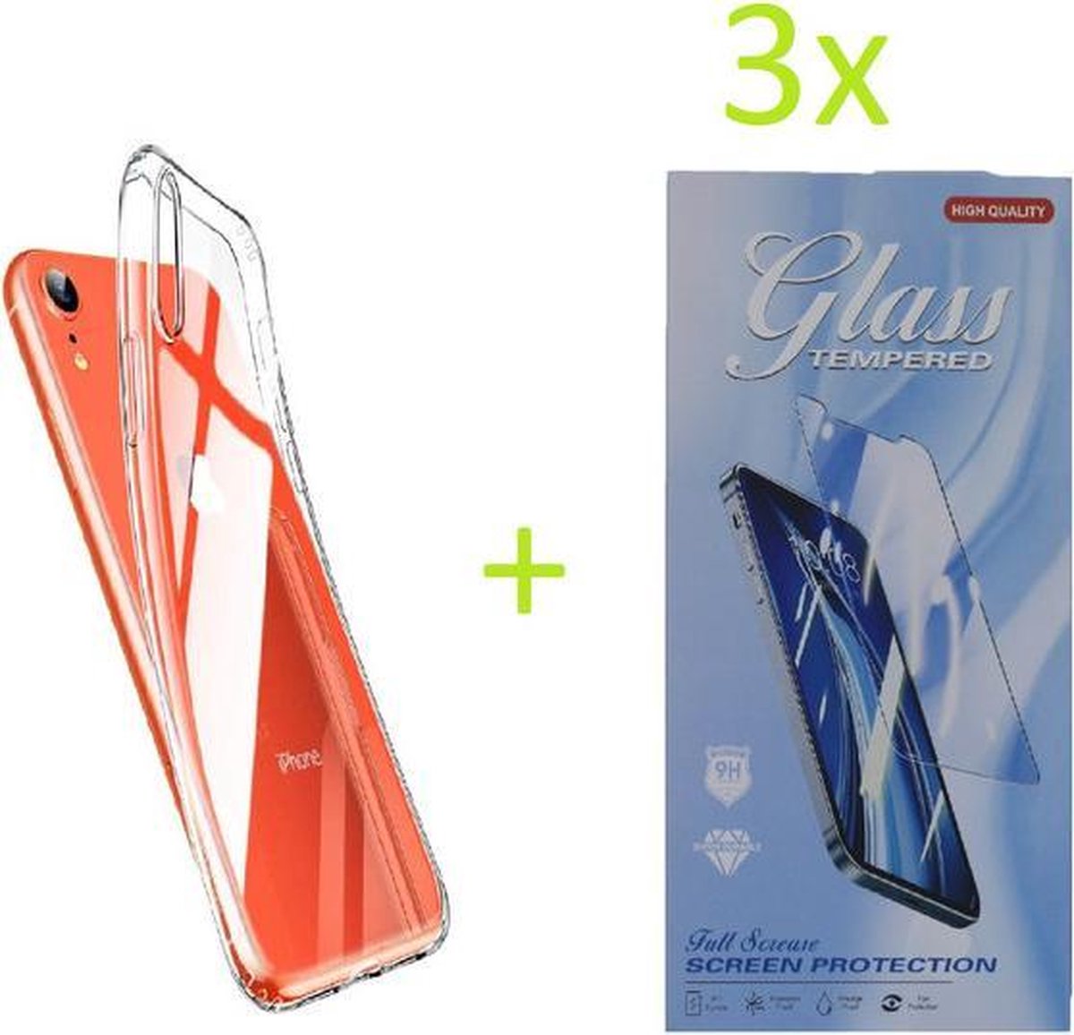Backcover Hoesje Geschikt voor: iPhone XS Max Transparant TPU Siliconen Soft Case + 3X Tempered Glass Screenprotector