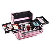 Confibel Cosmetica Koffer - Make Up Koffer Uitklapbaar - 5 Opbergbakken Make-up koffer - Beautycase/Visagiekoffer /Cosmeticakoffer /Beautycase/ Nagelstylistekoffer - Roze
