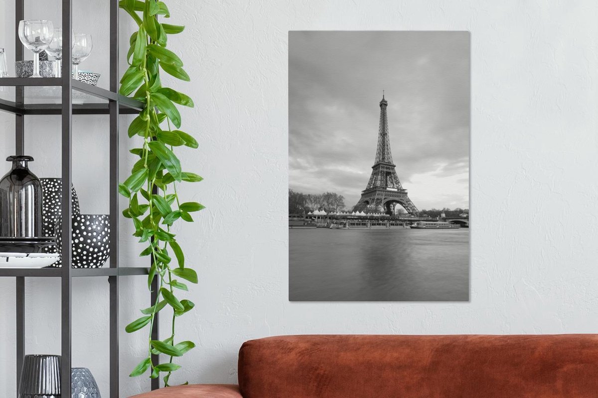Tableau Toile Tour Eiffel à Paris - noir et blanc - 40x60 cm - Décoration  murale | bol.com