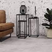Dimehouse Industriële Bijzettafel 35/29/23 cm Blackster Set van 3 Zwart Teakhout