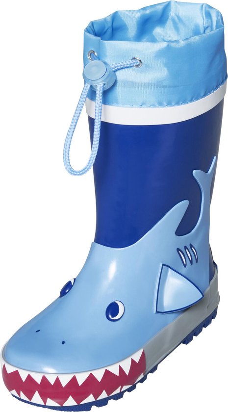 Playshoes - Regenlaarzen voor kinderen met trekkoord - Haai - Blauw - maat 25EU