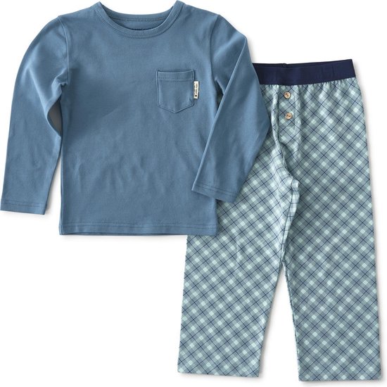 Little Label Pyjama Jongens - Maat 98-104 - Groenblauw, Aqua - Zachte BIO Katoen