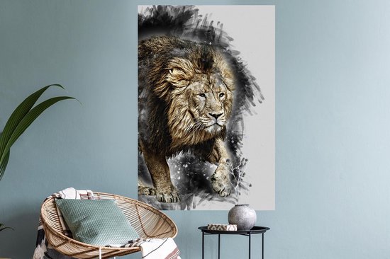 Stickers Stickers muraux - Illustration - Lion - Zwart - 60x90 cm - Feuille adhésive