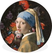 WallCircle - Wandcirkel - Muurcirkel - Meisje met de parel - Vermeer - Bloemen - Aluminium - Dibond - ⌀ 60 cm - Binnen en Buiten