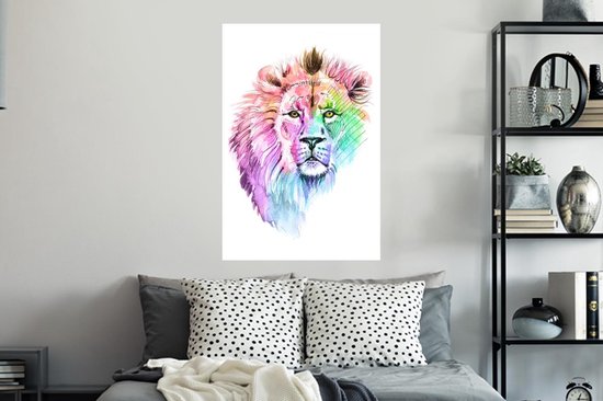 Stickers Stickers muraux - Lion - Couleurs - Illustration - 60x90 cm - Feuille adhésive