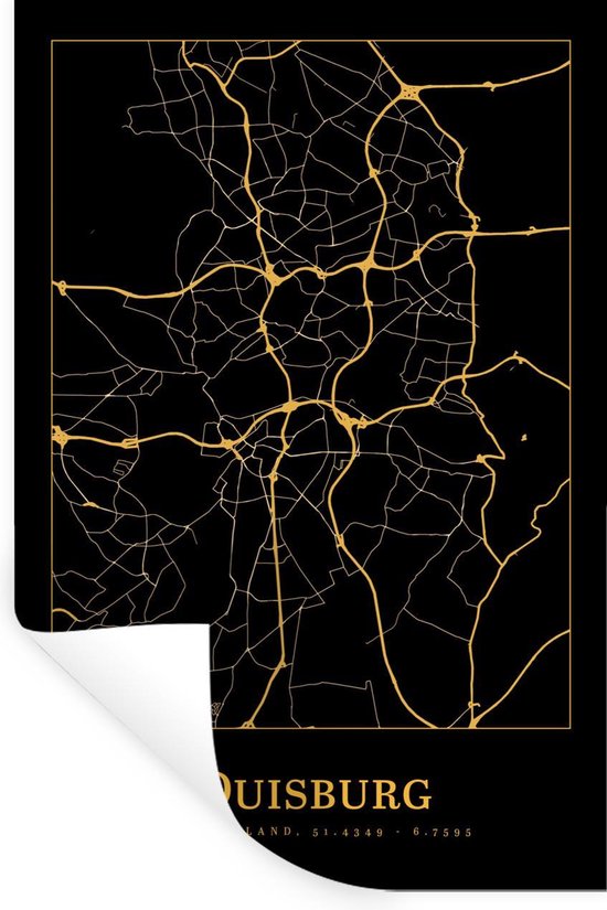 Stickers Stickers muraux - Carte - Duisburg - Or - Zwart - 40x60 cm - Feuille adhésive
