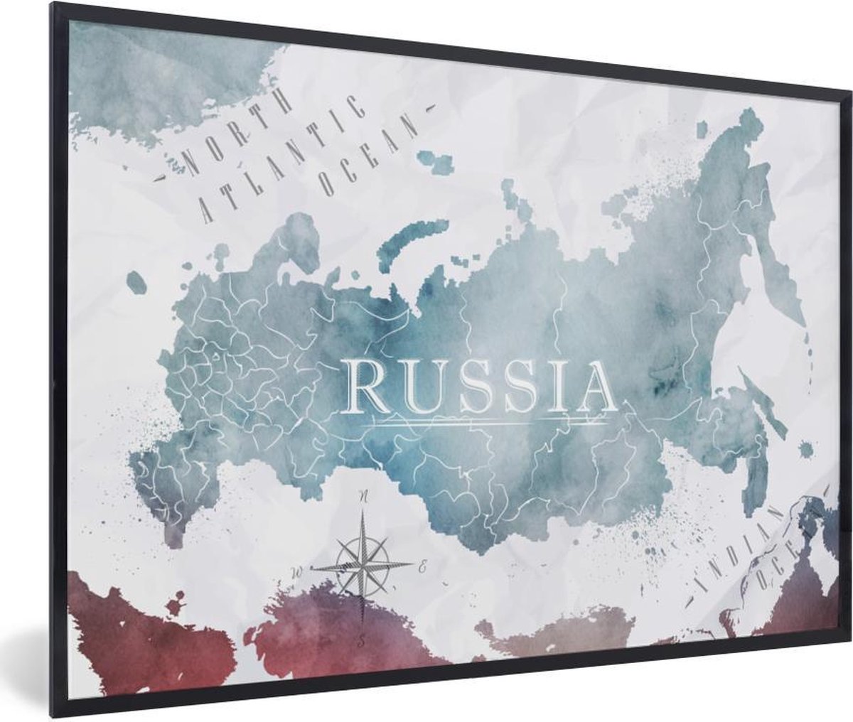 Afbeelding van product PosterMonkey  Poster met lijst Rusland - Wereldkaart - Verf - 90x60 cm
