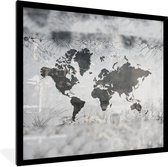 Fotolijst incl. Poster - Wereldkaart - Planten - Grijs - 40x40 cm - Posterlijst