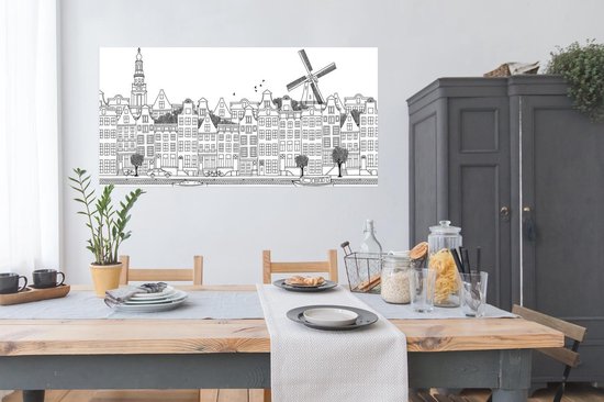 Affiche Skyline - Amsterdam - Zwart - Wit - 160x80 cm