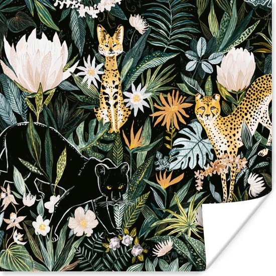 Poster Jungle - Panter - Luipaard - Planten - 30x30 cm