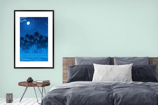 Fotolijst incl. Poster - Sterrenhemel - Palmboom - Zee - 80x120 cm - Posterlijst