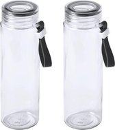 2x Stuks glazen waterfles/drinkfles transparant met schroefdop zwart handvat 420 ml - Sportfles - Bidon
