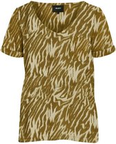Object T-shirt Objtessi Slub S/s V-neck Aop Sc 23029730 Khaki/sandshell Dames Maat - S