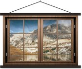 Posterhanger incl. Poster 90x60 cm - Schoolplaat - Doorkijk - Water - Rots - Textielposter - Zwarte latten