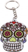 sleutelhanger doodshoofd bloem roze/geel