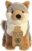 knuffel Eco Nation wolf 24 cm pluche grijs/bruin
