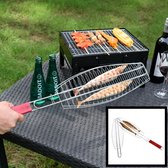 Visklem voor BBQ met Houten Handvat - Barbeque Vis klem - Bbq Grill Vissen rooster - Visrooster - Vistang - Vishouder