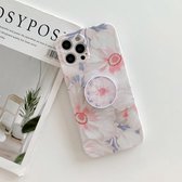 Voor iPhone 12 Frosted Flowers Pattern IMD TPU-hoesje met opvouwbare houder (roze)