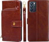 Voor OPPO Reno6 Ritstas PU + TPU Horizontale Flip Lederen Case met Houder & Kaartsleuf & Portemonnee & Lanyard (Bruin)