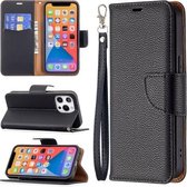 Litchi-textuur Pure Color Horizontale Flip Lederen Case met Houder & Kaartsleuven & Portemonnee & Lanyard Voor iPhone 13 mini (Zwart)