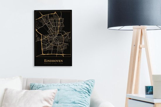 Toile Peintures Carte - Eindhoven - Luxe - Or - Zwart - 20x30 cm - Décoration murale