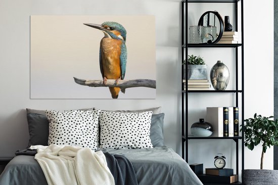 Canvas schilderij 140x90 cm - Wanddecoratie IJsvogel - Takken - Dieren - Muurdecoratie woonkamer - Slaapkamer decoratie - Kamer accessoires - Schilderijen