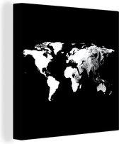 Canvas Wereldkaart - 20x20 - Wanddecoratie Wereldkaart - Leeuw - Zwart Wit