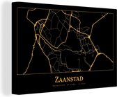 Canvas Schilderij Kaart - Zaanstad - Luxe - Goud - Zwart - 120x80 cm - Wanddecoratie