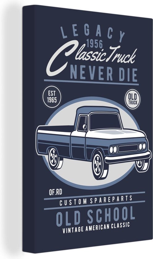 Tableau sur toile Truck - Rétro - Dessin - 40x60 cm - Décoration murale - Cadeau Vaderdag - Cadeau - Cadeau pour lui - Astuce - Homme