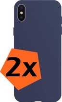 Hoesje Geschikt voor iPhone X Hoesje Siliconen Cover Case - Hoes Geschikt voor iPhone X Hoes Back Case - 2-PACK - Donkerblauw