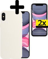 Hoes voor iPhone Xs Hoesje Wit Siliconen Case Met 2x Screenprotector - Hoes voor iPhone Xs Hoesje Hoes met 2x Screenprotector - Wit