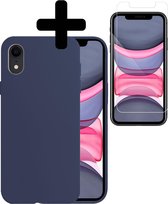 Hoesje Geschikt voor iPhone XR Hoesje Siliconen Case Met Screenprotector - Hoes Geschikt voor iPhone XR Hoes Siliconen - Donkerblauw