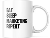 Mok met tekst: Eat Sleep Marketing Repeat | Grappige mok | Grappige Cadeaus