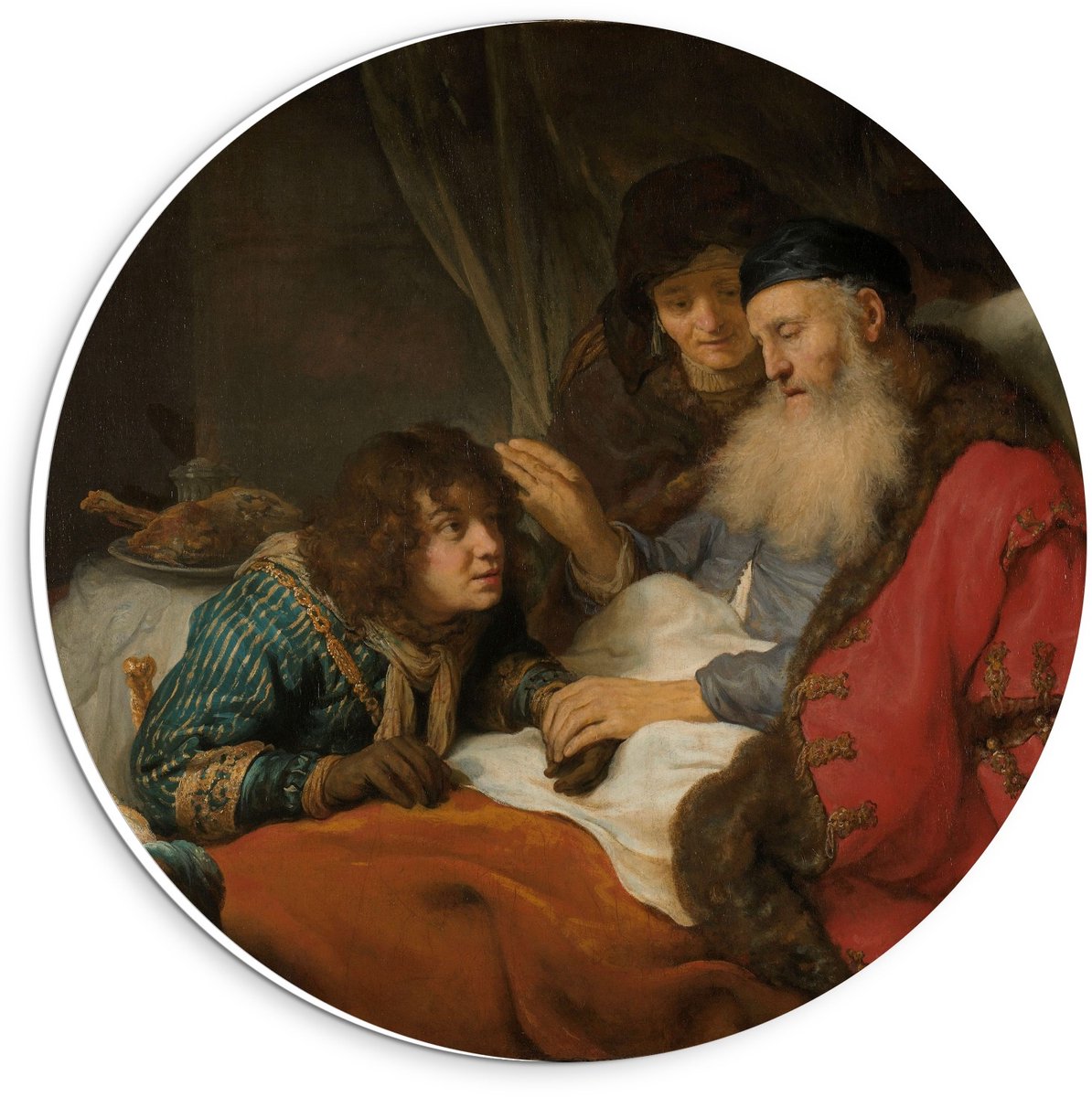 KuijsFotoprint Forex Wandcirkel - Oude Meesters - Isaak zegent Jakob, Govert Flinck, ca. 1638 - 20x20cm Foto op Wandcirkel (met ophangsysteem) Rood