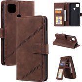 Voor Xiaomi Redmi 9C Skin Feel Business Horizontale Flip PU Lederen Case met Houder & Multi-Card Slots & Portemonnee & Lanyard & Fotolijst (Bruin)