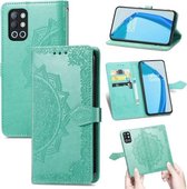 Voor OnePlus 9R Mandala Bloem Reliëf Horizontale Flip Lederen Case met Houder & Drie Kaartsleuven & Portemonnee & Lanyard (Groen)