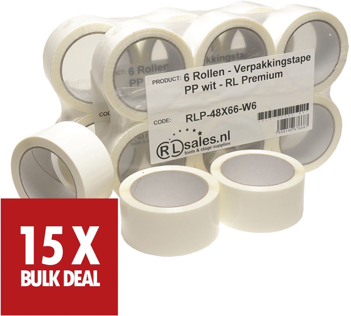 Verpakkingstape PP wit - RL Premium - 15 rollen