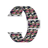 Verstelbare elastische horlogeband met print voor Apple Watch Series 6 & SE & 5 & 4 44 mm / 3 & 2 & 1 42 mm (blauwe roos)